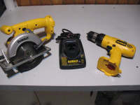 3 DeWalt 12 Volt Cordless Tools: Drill, Circular Saw, charger