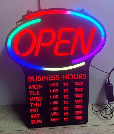 Newon LED OPEN Sign with Programmable Business Hours and 7 Boarder Colors plus Animation Flashing Ef...