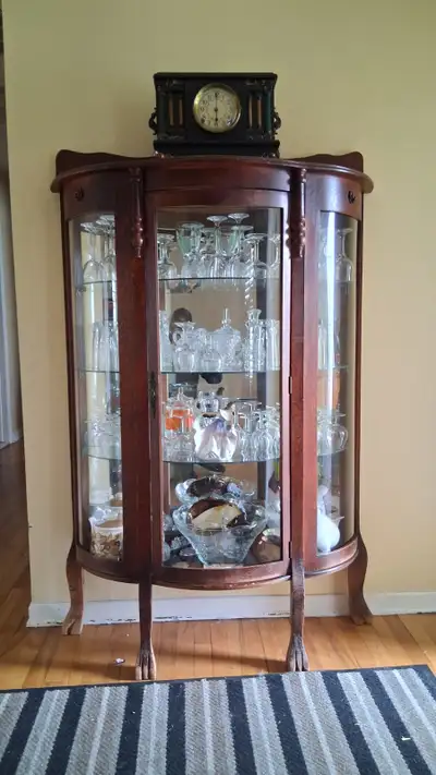 Vitrine - Vaisselier antique en bois – Verre courbé, View more