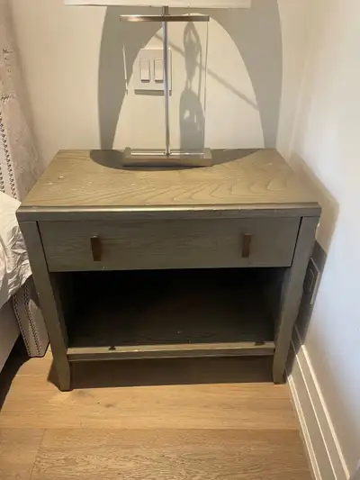 Set of Two Grey Wooden Nightstands, View more