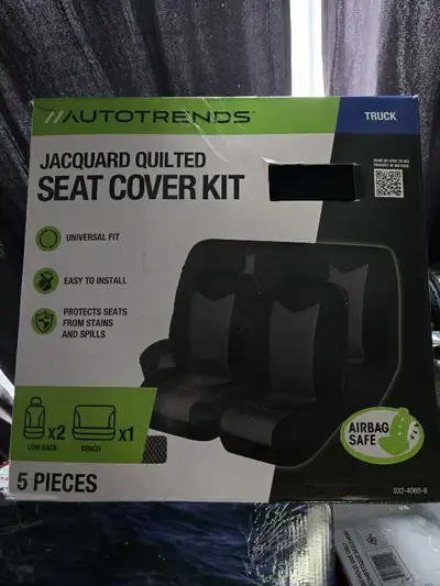 This is a new, five-piece AutoTrends Jacquard Quilted Seat Cover Kit for a truck, offering a univers...