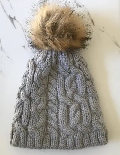 Grey Bula Knit Hat with Faux Fur Pompom Women's Small, View more