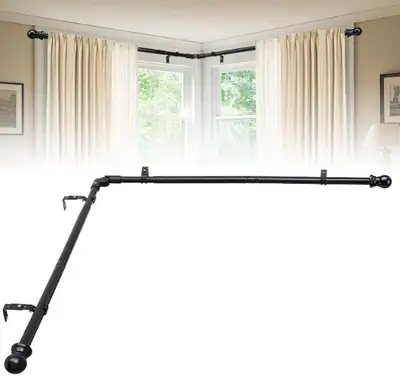 NEW-Adjustable (28"-42"-56") L-Shaped (Glossy Black) curtain rod, View more