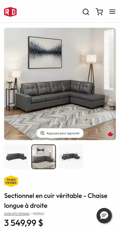 Très grand divan sectionnel en cuir, View more