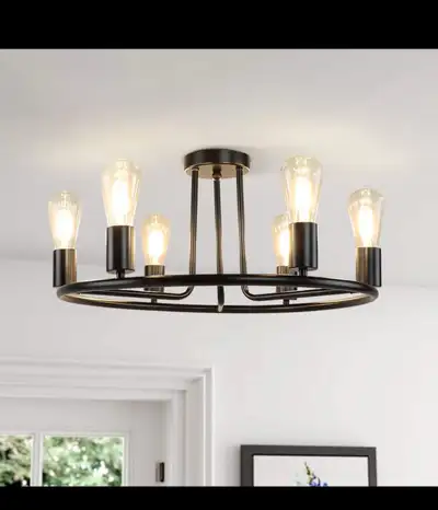 21" Chandelier Black Metal, Classic Pendant Light LED, 6 Bulbs, , View more