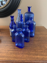 Antique blue glasses bottle collection