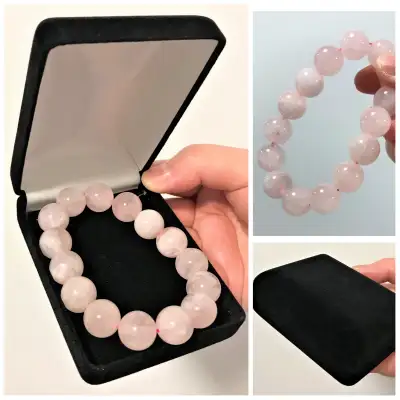 Natural Rose Quartz (Large Sized Beads) Bracelet in Velvet Box, View more