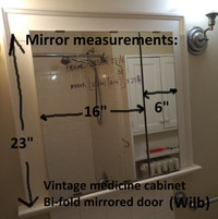Medicine Cabinet - Bifold Mirrored Door, Wood, Antique, 28 x 28