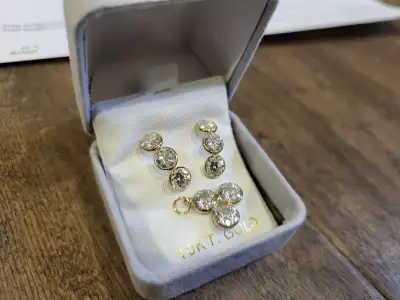 Brand New 10KT Yellow Gold Moissanite Earrings and Pendant Sale