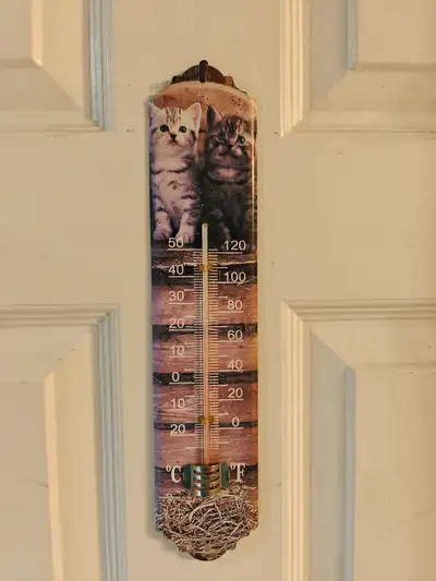 Vintage aluminum base car themed wall thermometer, View more