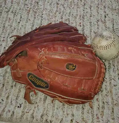 Vintage Cooper Baseball Mitt and Ball, View more