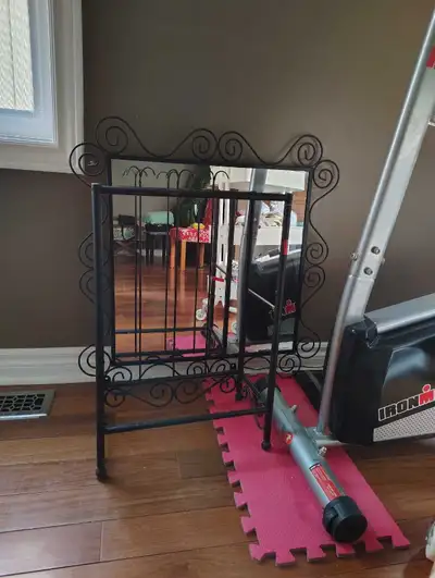 IKEA bathroom mirror with matching glass shelf with hooks. Pre-owned condition in good condition, ca...