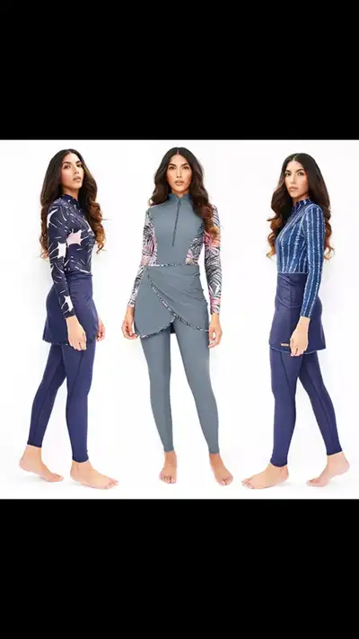 * Islamic Modest Muslim women swimsuit full covered (with hijab head cover) or semi covered (Capri)...