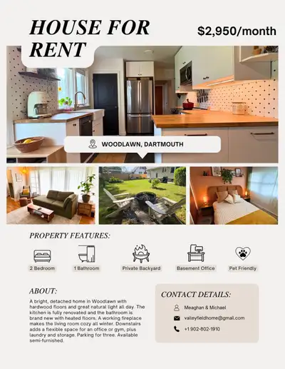 Bright, comfortable 2 bedroom detached home in Dartmouth with a large private backyard, lots of natu...