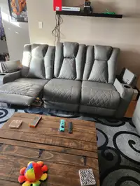 Grey leather couch set