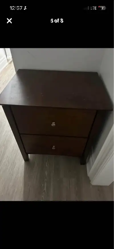 Dark wood nightstand with 2 drawers , View more