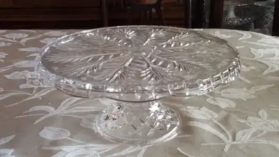 CRYSTAL PEDISTAL CAKE PLATE - FIFTH AVENUE, PORTICO - LIKE NEW, View more