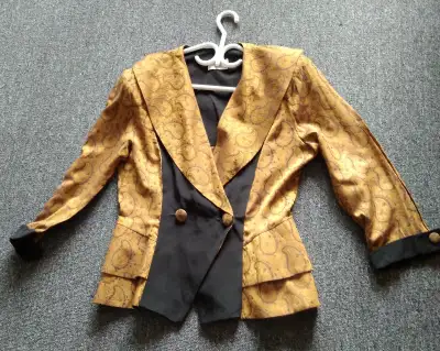 Veste F vintage chic L beaux motifs tissés or/bronze/noir, View more