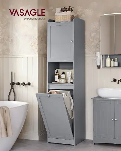 Tall Bathroom Cabinet with Laundry Basket, Removable Lau, View more