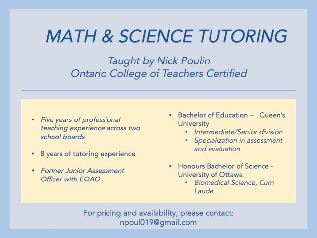High School Math & Science Tutoring in Tutors & Languages in Ottawa - Image 2