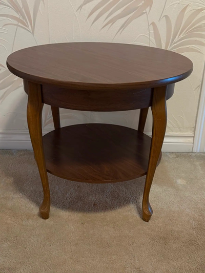Vintage Circular, Wood Grain Laminate Accent Table with Shelf, View more
