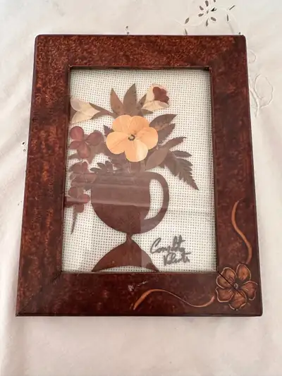 Vintage pressed flowers leaves botanical art with wood frame, View more