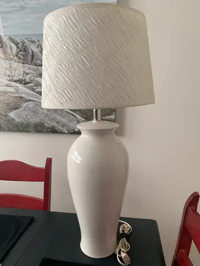 Modern White Table Lamp – Elegant Ceramic Base & Textured Shade, View more
