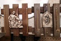 2 wood frame Birth of Jesus Christ relief wall pictures