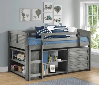 Twin Loft Bed with Dressers and Bookcase, View more