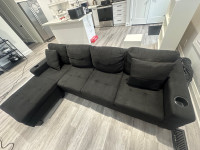L-Shaped Black Sofa 