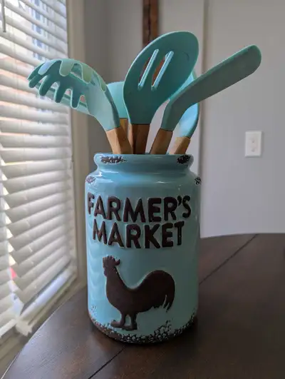 Farmers Market Ceramic Utensil Holder and 6 Utensils, View more
