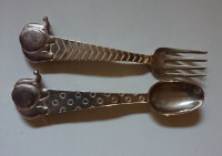 Vintage Rare Cocalo Silver Plate Baby Feeding Spoon & Fork