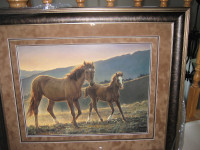 NANCY GLAZIER HORSE ART "STAR AND HER FOAL"", LE FRAMED