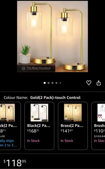 Gold Touch Control Bedside Lamps with USB Ports, View more