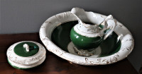 Antique Dresden Germany Semi Porcelain Dresser Set Green,