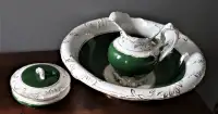 Antique Dresden Germany Semi Porcelain Dresser Set Green,