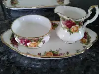 Royal Albert Old Country Rose cream, sugar and  2 trays