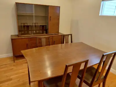 Vintage dining set table chairs detach credenza hutch , View more