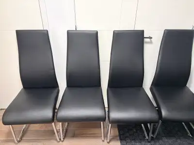 4 Black Dining Chairs – Chrome Cantilever Base – $40 for all, View more