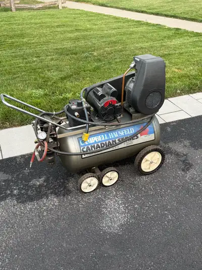 American made Campbell Hausfeld - Canadian Series. 20 gal tank. Customized to 240v, stronger wheel m...