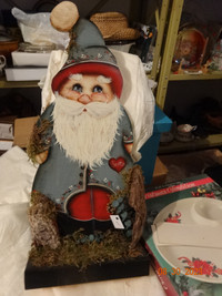 Santa wood door greeter, handmade, handptd.moss deco.lovely work