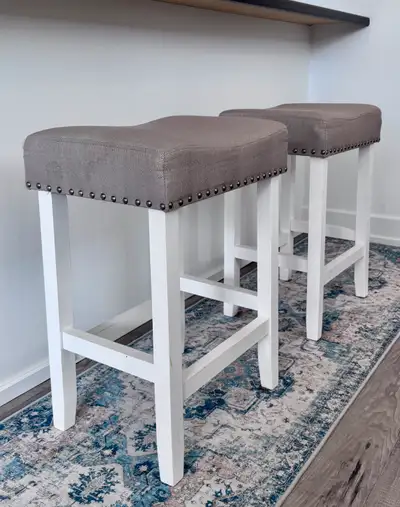 Matching Grey/White Wood & Fabric Bar Stool Set of 2, View more