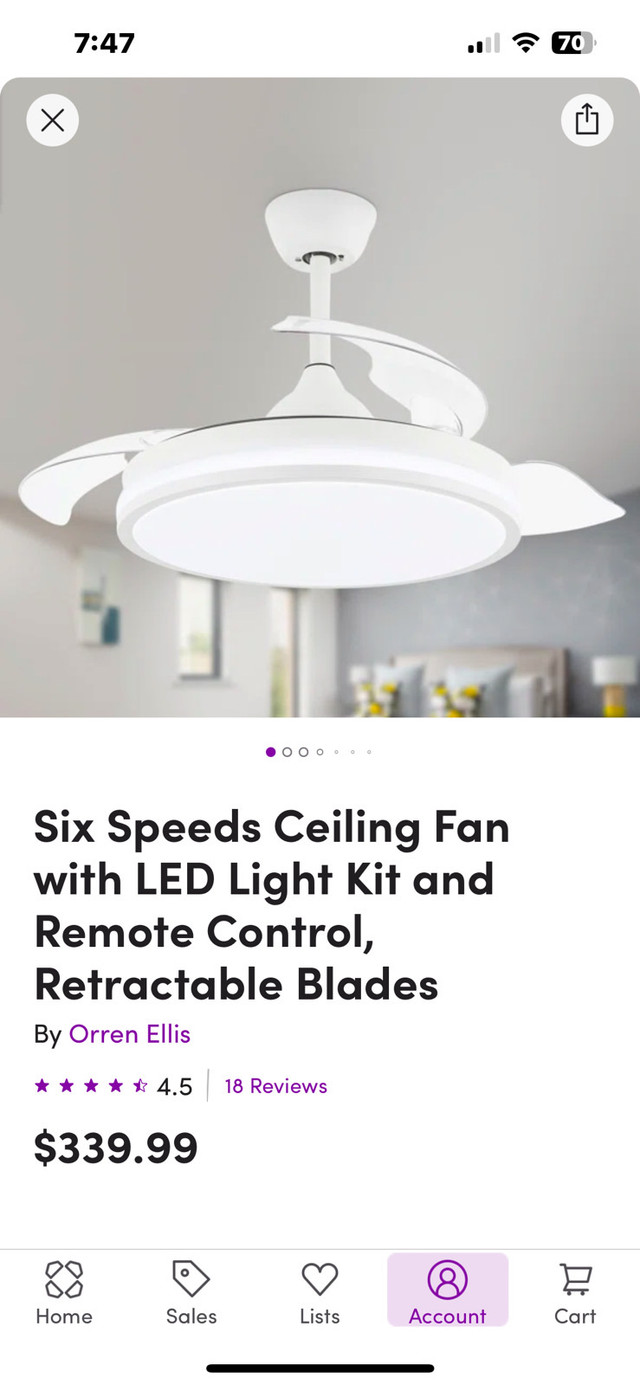 Ceiling Fan with Retractable blades in Indoor Lighting & Fans in Oakville / Halton Region