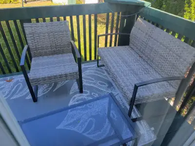Patio set for sale Two single chairs One double chair One table Cussions included No delivery If the...