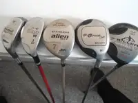 FIVE RIGHT HANDED HYBRID/FAIRWAY GOLF CLUBS