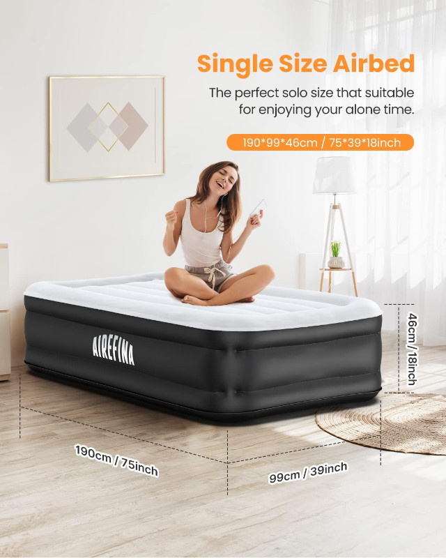 NOB- Airefina Twin Air Mattress with Built-in Pump, Inflatable A in Arts & Collectibles in City of Toronto - Image 4