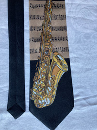 GOLD SAXOPHONE TIE Necktie Sax Music Band Instrument, Keystone