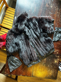 Red fox fur and leather coat with removable sleaves