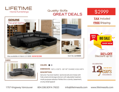 Genuine Top Grain leather sectional  with hide-a-Bed & Storage, View more