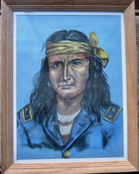 A Beautiful Signed & Dedicated Pastel Of A First Nations Soldier